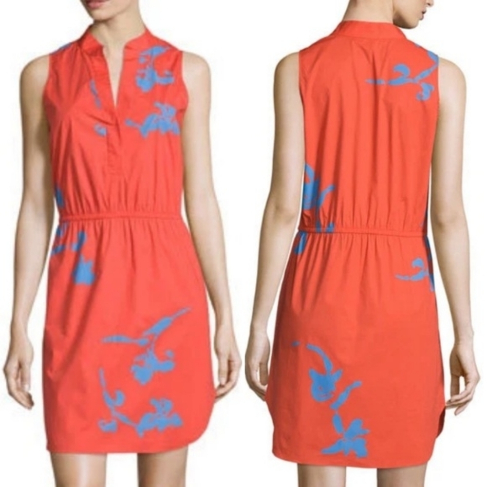 Tory Burch Orange Mini Dress with Blue Floral Design